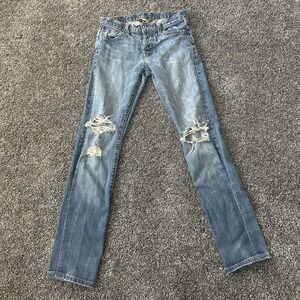 Lucky Brand Jeans Womens 28 Blue Made in USA Slim Bootleg Distressed Denim Pants